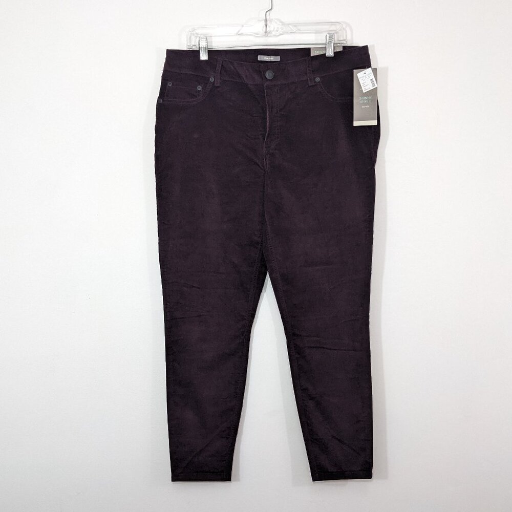 NWT Maurices Womens Sz 16 Burgundy Velvet Skinny Ankle Pants Mid Rise Stretch